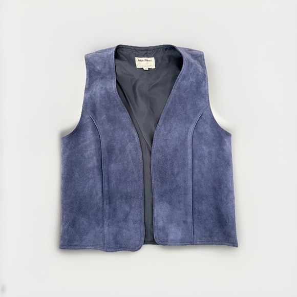 Medium Jackets & Blazers - Vtg Blue Suede Women's Vest Size Medium Objectives Boho Retro‎ Cottagecore